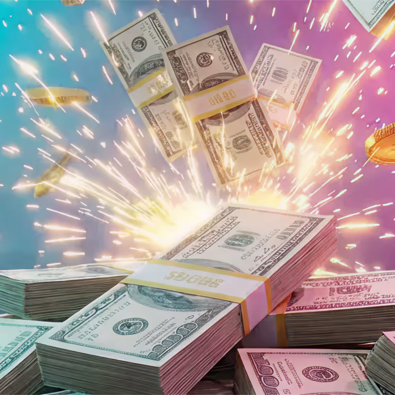 Rainbet Casino roulette wheel surrounded by gold coins.